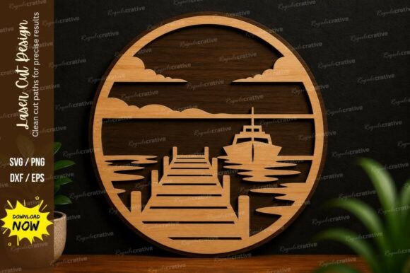 Download Lake Dock Sunset Laser Cut SVG Design - Sunset laser cut Collection