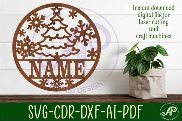 Download Christmas Tree and Snowflakes Name Sign - Premium Resources