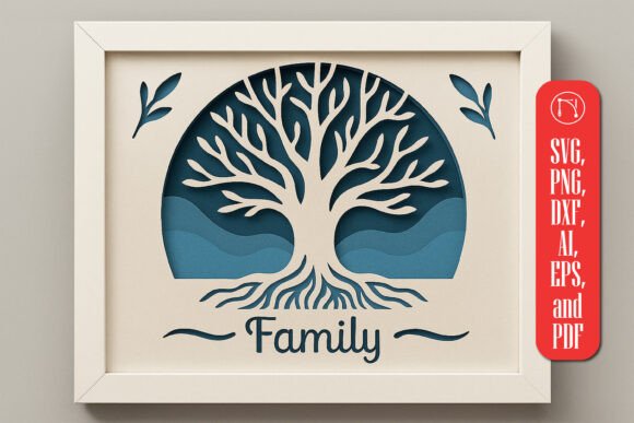 Download Family Tree with Leaves Outline Shadow Box SVG - Premium Resources