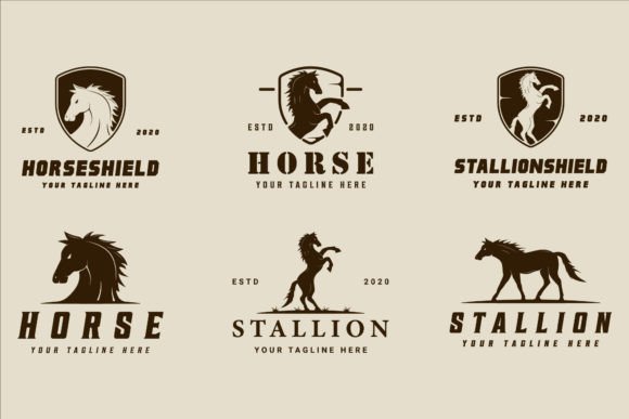 Download Set of Silhouette Horse Logo Vector - Premium Bundle
