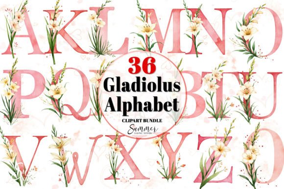 Download Gladiolus Flower Alphabet Clipart Bundle - Premium Resources