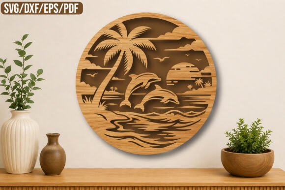 Download Dolphins Couple Jumping Sunset Laser Cut - Sunset laser cut Collection